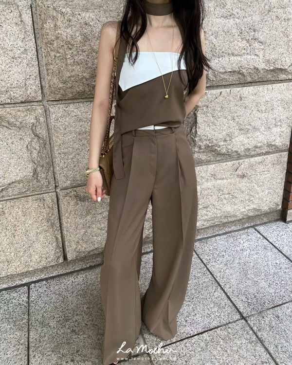腰拼接西裝長褲